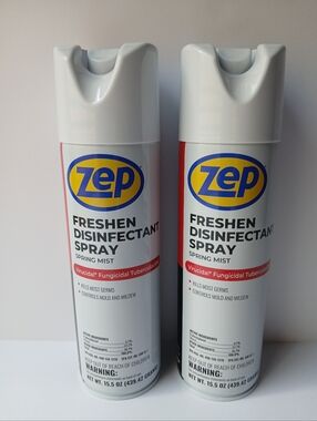 2 Cans ZEP Freshen Disinfectant Spray Spring Mist Kills Most Germs Controls Mold